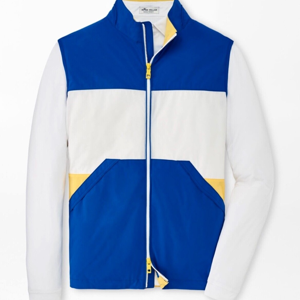 Peter Millar Crown Mens XL Sailing Nautilus Blue White Golf Full Zip Vest Jacket